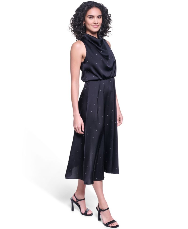 Women's Halter Cowl Neck A-Line Midi Dress