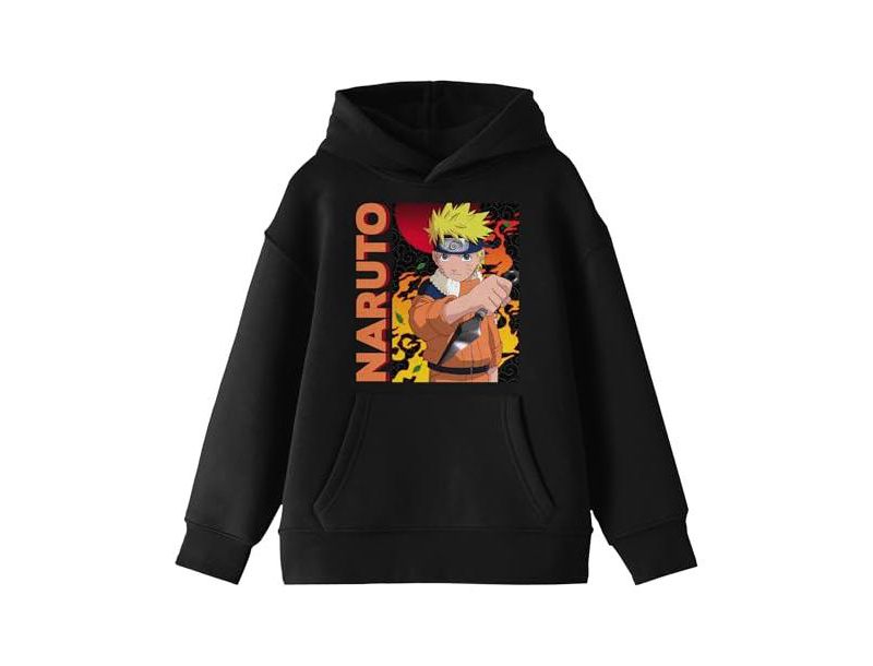 Main Character On Elemental Background Long Sleeve Youth Black Hooded Sweatshirt-Medium