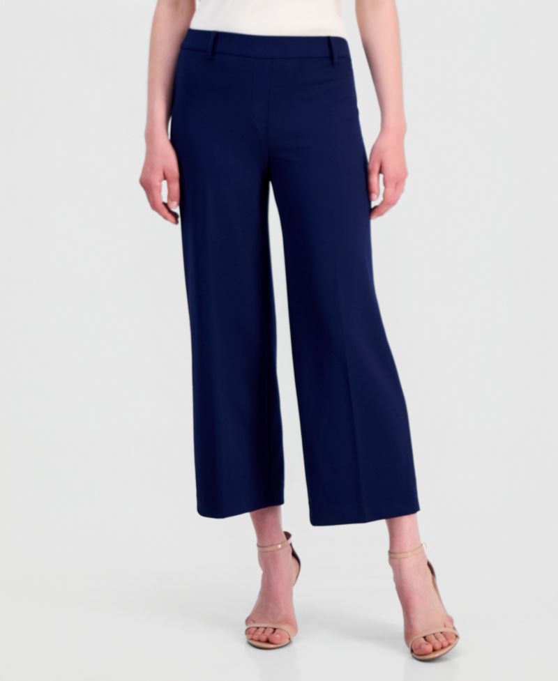 Women's Stretch Crepe Wide-Leg Cropped Pull-On Pants