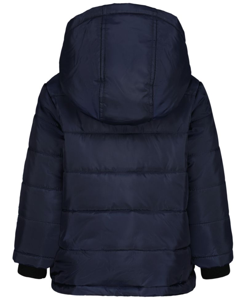 Baby Boys' Hooded Fleece-Lined Sleeve Logo Puffer Jacket