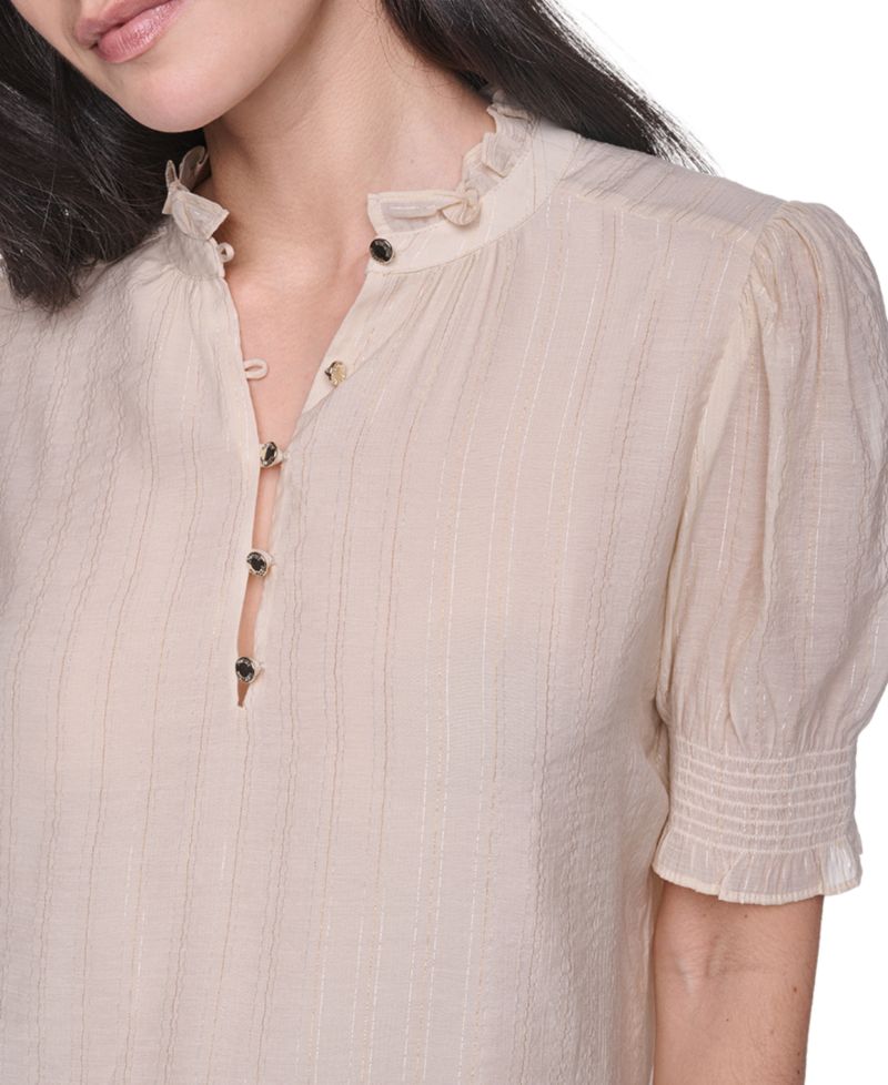 Women's Mock Neck Short-Sleeve Ruffle Blouse