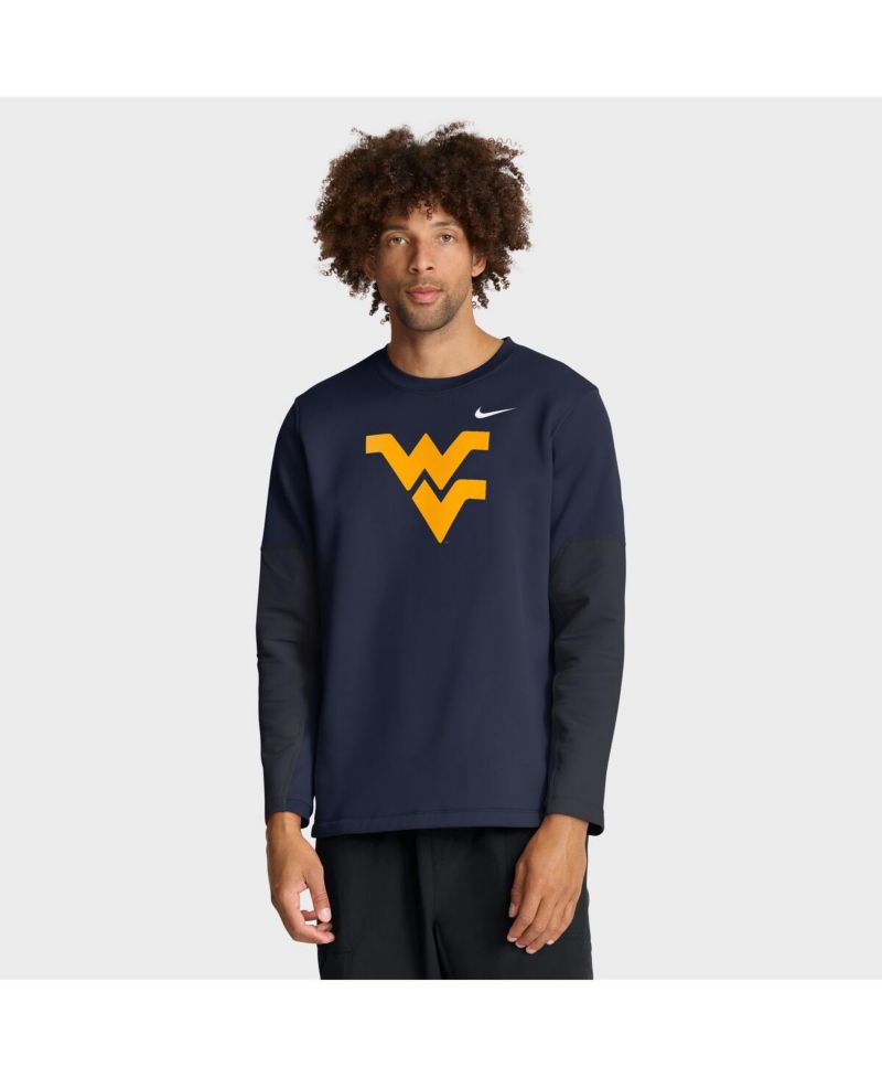 Men's Navy West Virginia Mountaineers 2025 Sideline Coach Performance Long Sleeve T-Shirt