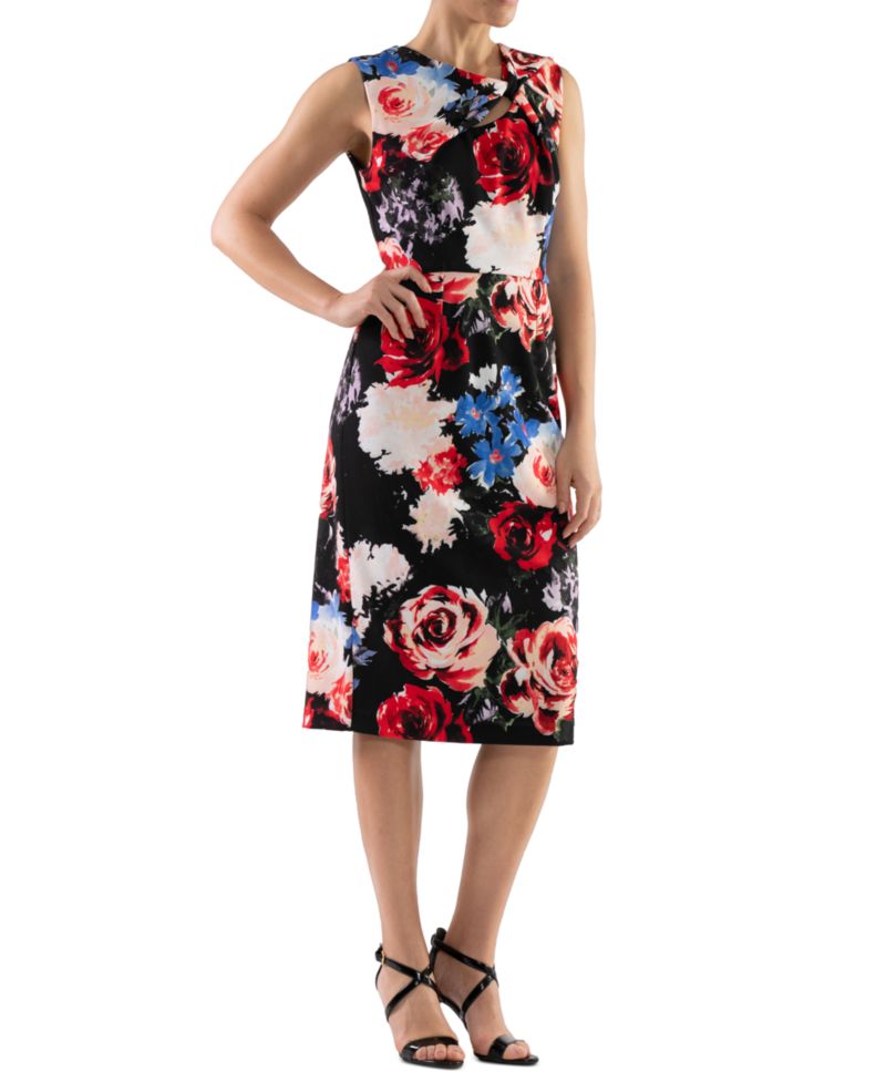 Women's Floral-Print Twist-Front Sheath Dress