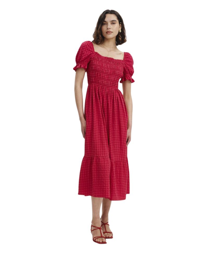 Women's Dawn Short-Sleeve Gingham Midi Dress