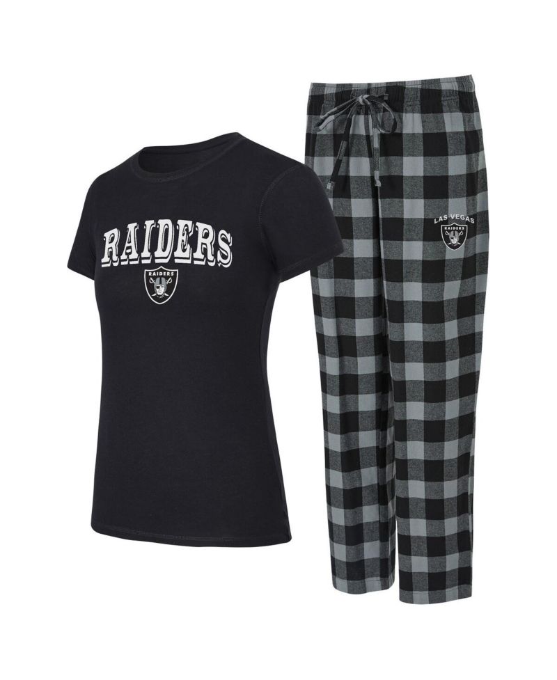 Women's 2-Piece Black, Gray Las Vegas Raiders Avondale T-Shirt and Pants Flannel Pajama Set