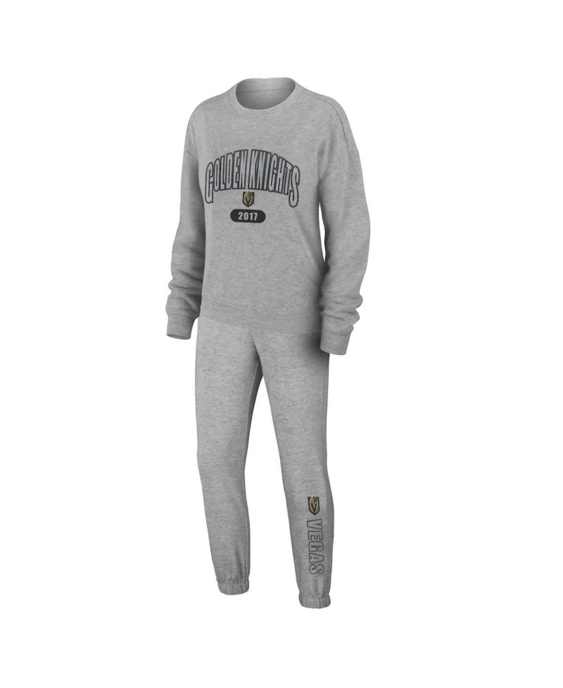 Women's Heather Gray Vegas Golden Knights Knit Long Sleeve Tri-Blend T-shirt and Pants Sleep Set
