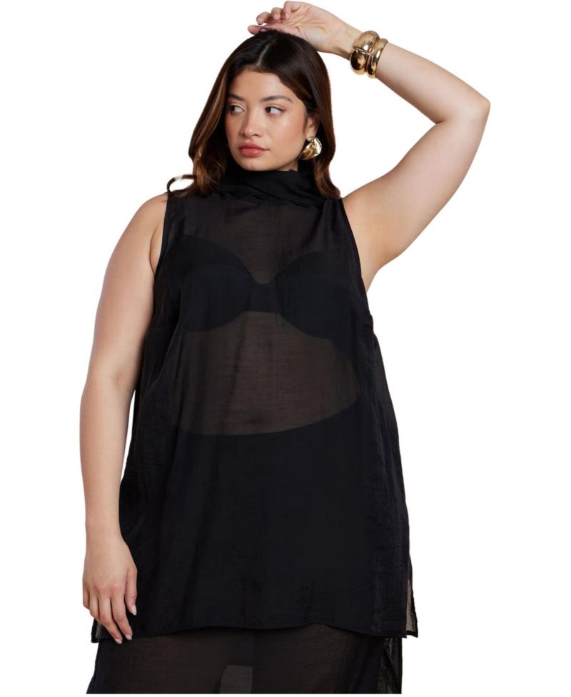 Women's Sheer Neck Tunic Top