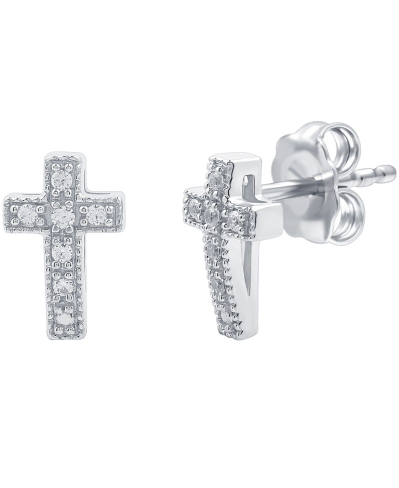 Diamond Cross Stud Earrings (1/10 ct. t.w.) in Sterling Silver