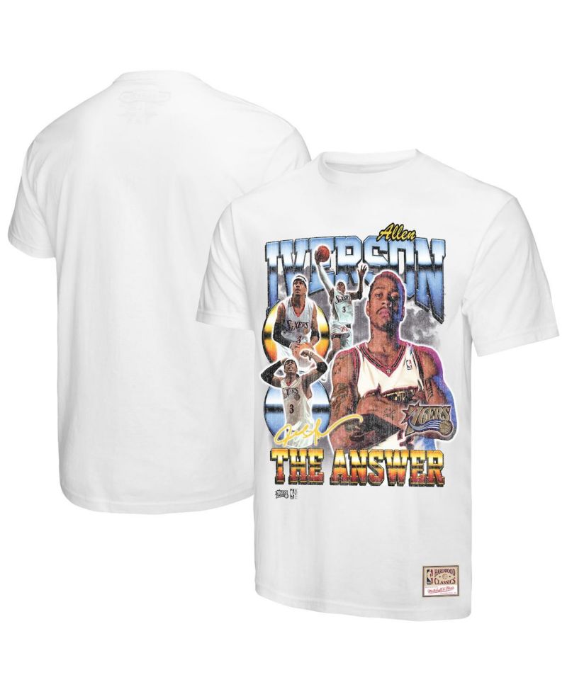 Men's Allen Iverson White Philadelphia 76ers Hardwood Classics Commemorative Player Collage T-Shirt