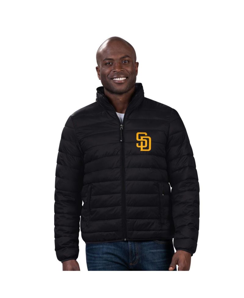 Men's Black San Diego Padres Packable Neck Pillow Full-Zip Puffer Jacket