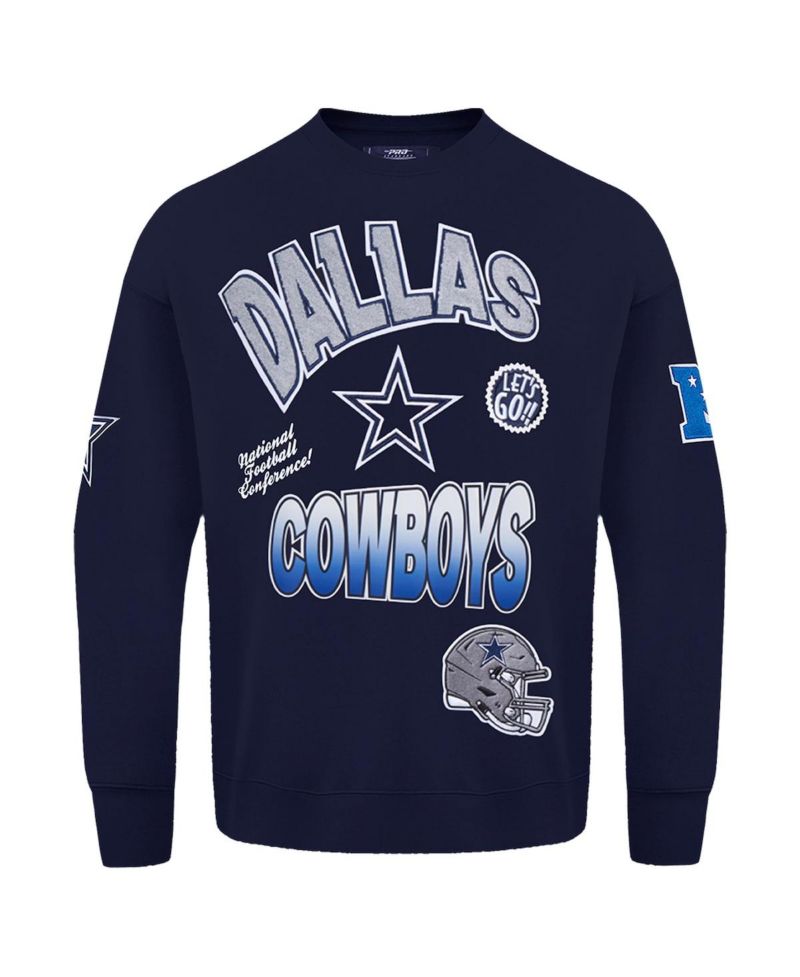 Men's Navy Dallas Cowboys Turn It Up Drop Shoulder Pullover Sweatshirt