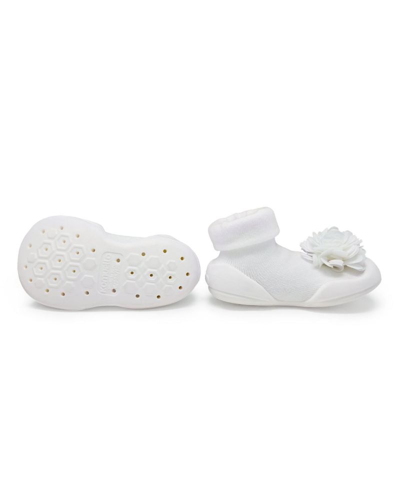 Baby Girl First Walk Sock Shoes Corsage - Snow