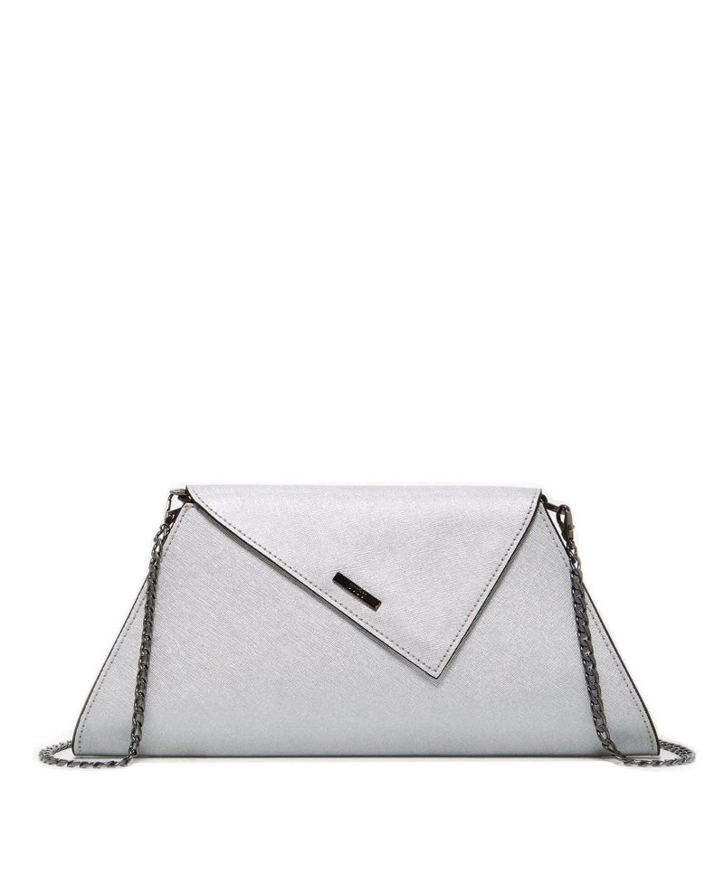 Women's Metallic Envelope Clutch Saffiano Leather Evening Bag for Women Party Wedding Crossbody with Chain Strap