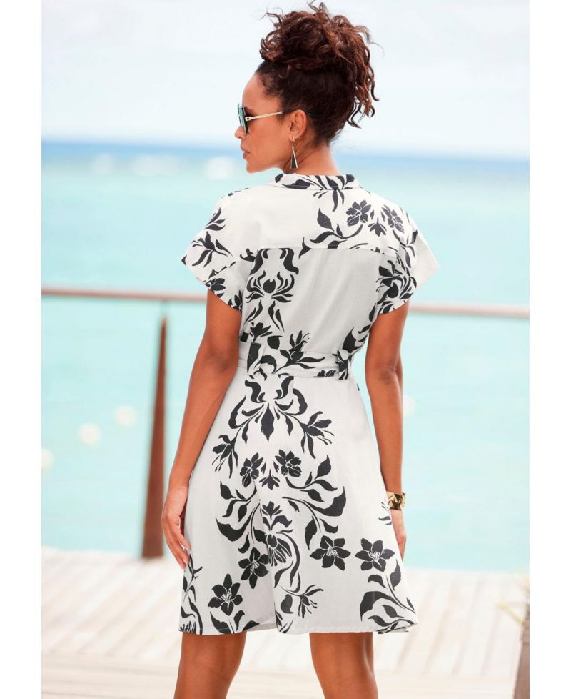 Women's Viscose Belted Button-Front Lightweight Dress