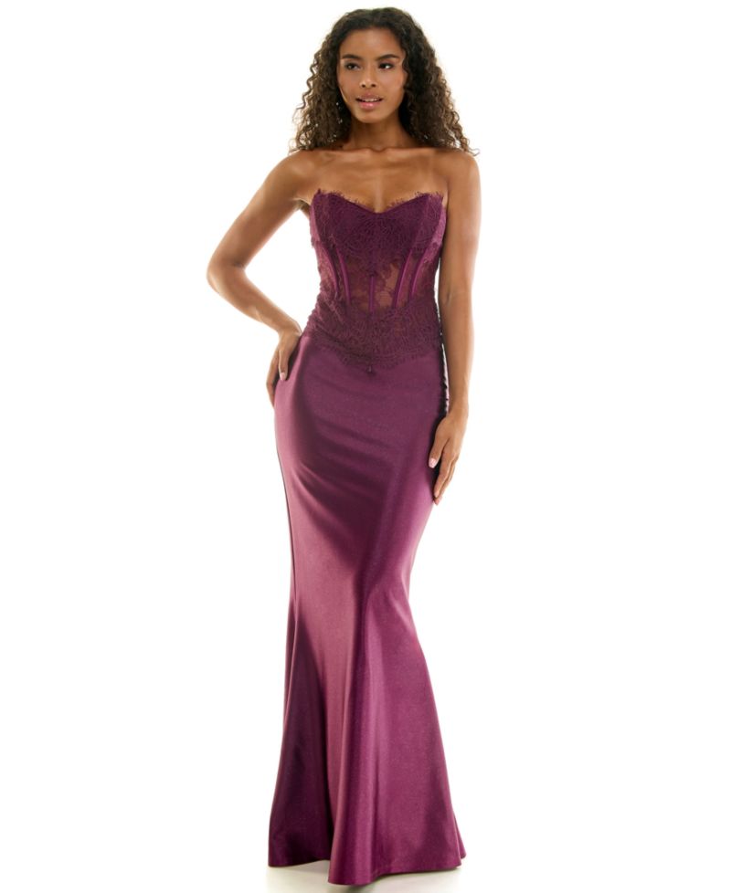 Juniors' Corset Lace Glitter Satin Dress