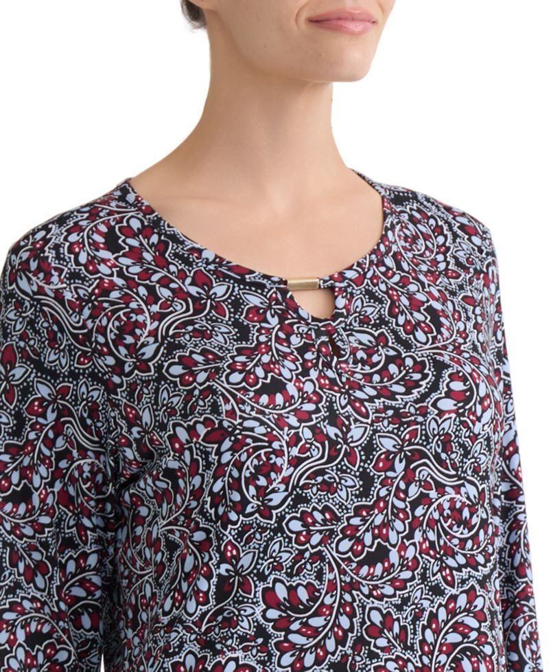 Women's Keyhole 3/4-Sleeve Paisley-Print Top