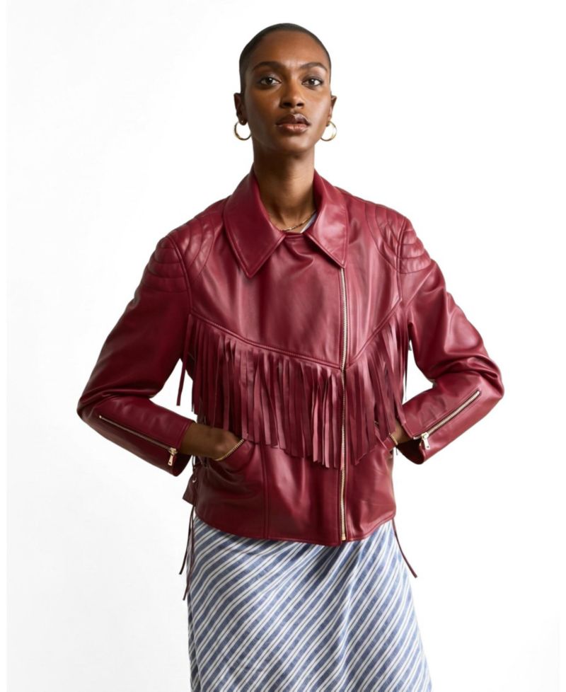 Women's Dakota Fringed Leather Jacket, Created for Macy's