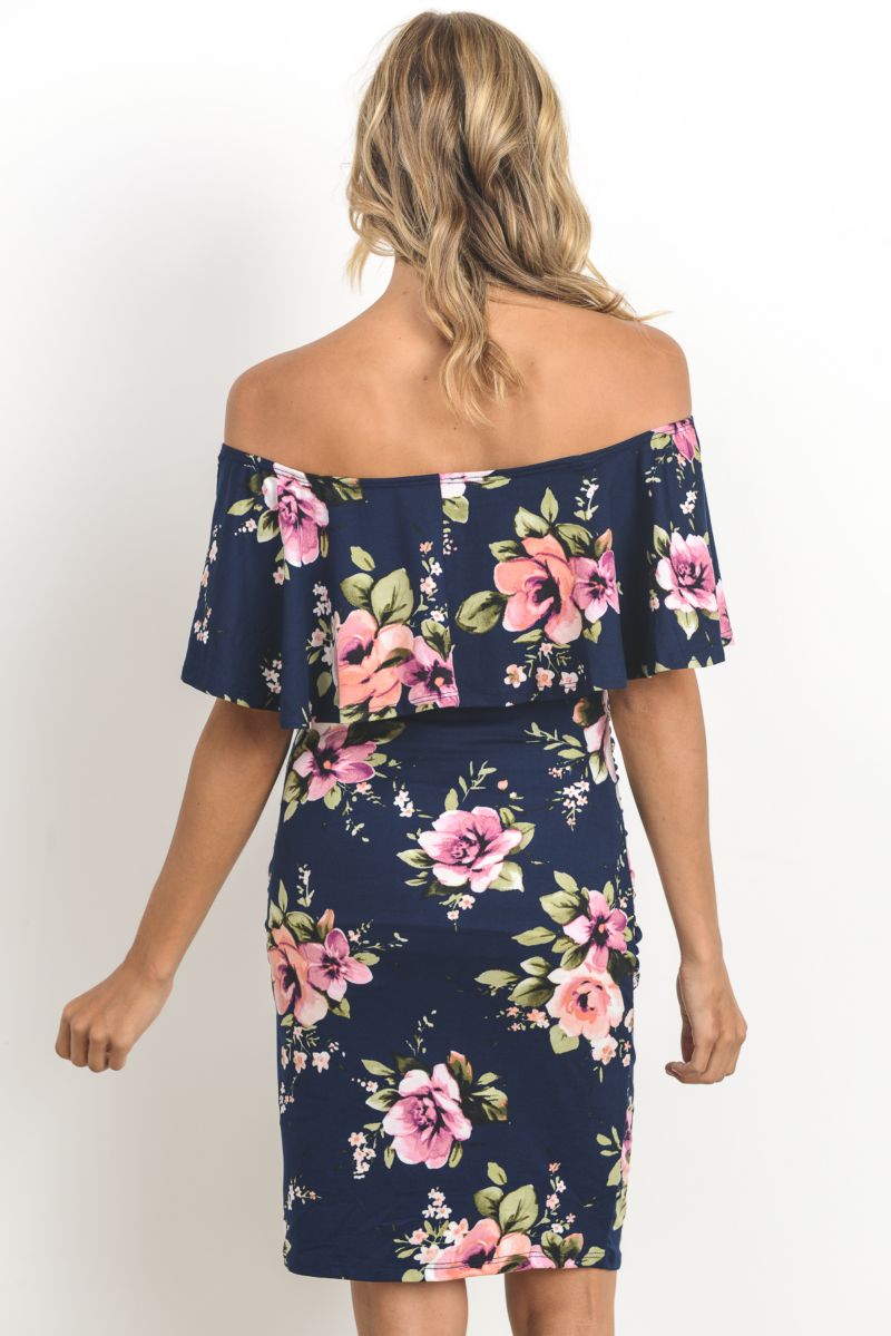 Women's Bodycon Off-the-Shoulder Floral Ruffle Dress