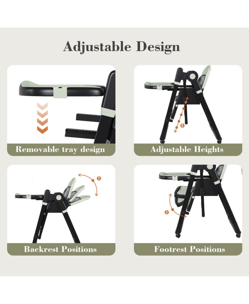 Convertible Baby High Chair to Rocker with 5-Point Harness (Dark Green