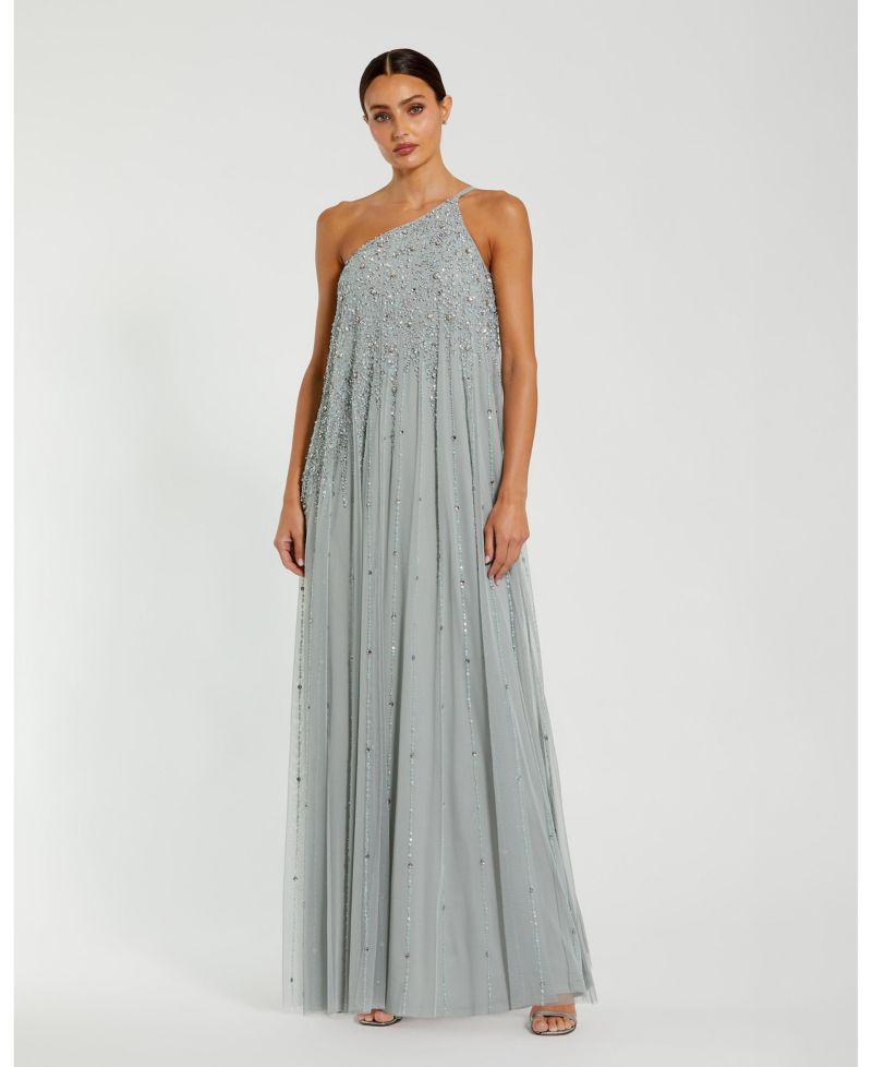 Women's One Shoulder Embellished Trapeze A Line Gown