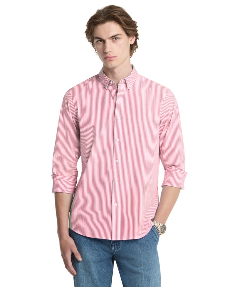 Men's Striped Stretch Regular-Fit Cotton-Blend Button-Front Shirt