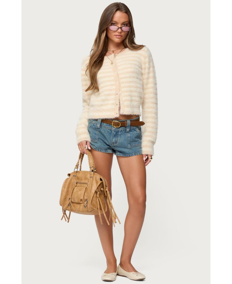 Women's Aria Striped Fuzzy Knit Cardigan