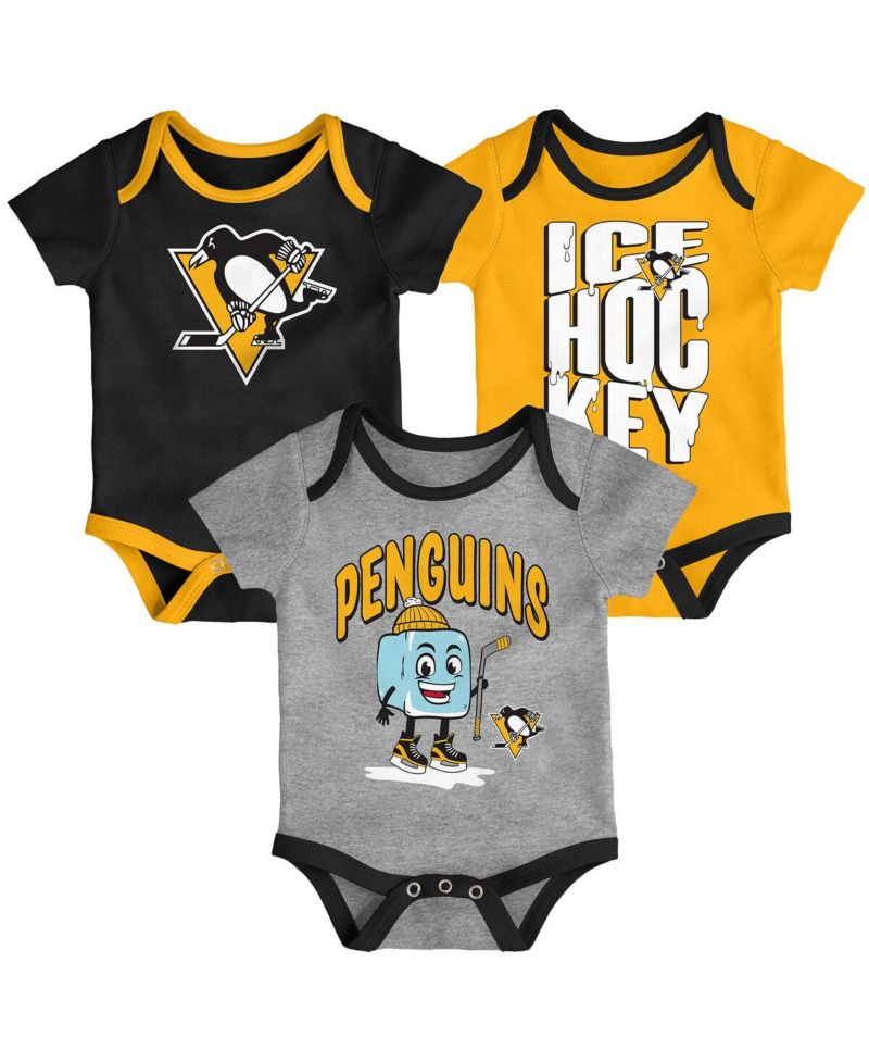 Baby Boys and Girls 3-Piece Pittsburgh Penguins Triple Header Bodysuit Set