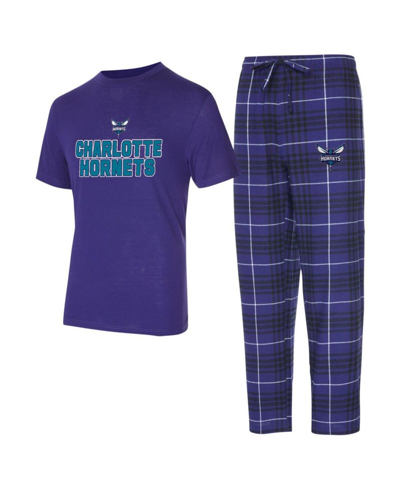 Men's 2-Piece Purple/Black Charlotte Hornets Vector Top and Flannel Pants Sleep Set