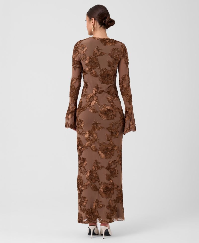 Women's Juliet Soutache Midi Keyhole Floral Long-Sleeve Midi Dress