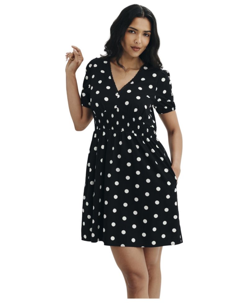 Women's Meadow Polka-Dot Fit & Flare V-Neck Dress
