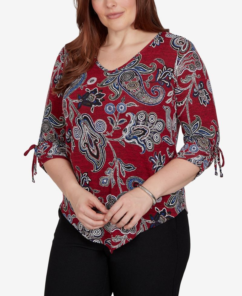 Petite V-Neck 3/4-Sleeve Paisley Blouse