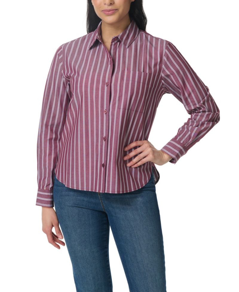 Women's Cotton Point-Collar Long-Sleeve Shirt