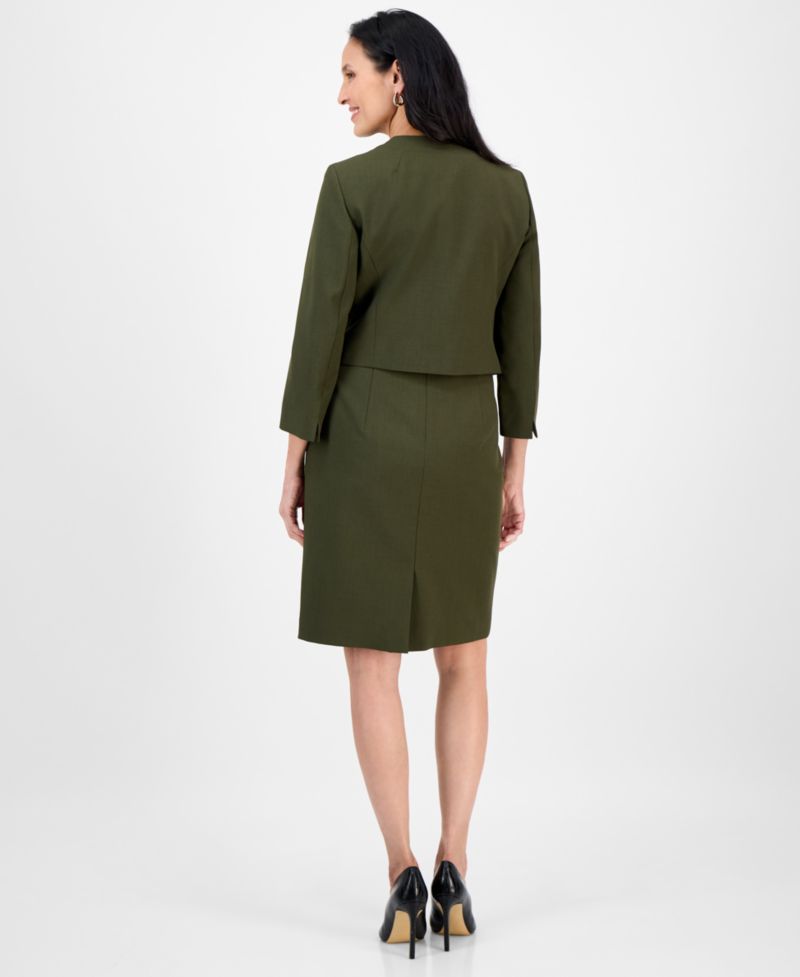 Women's Open-Front Collarless Jacket and Sheath 2 Piece Dress Suit
