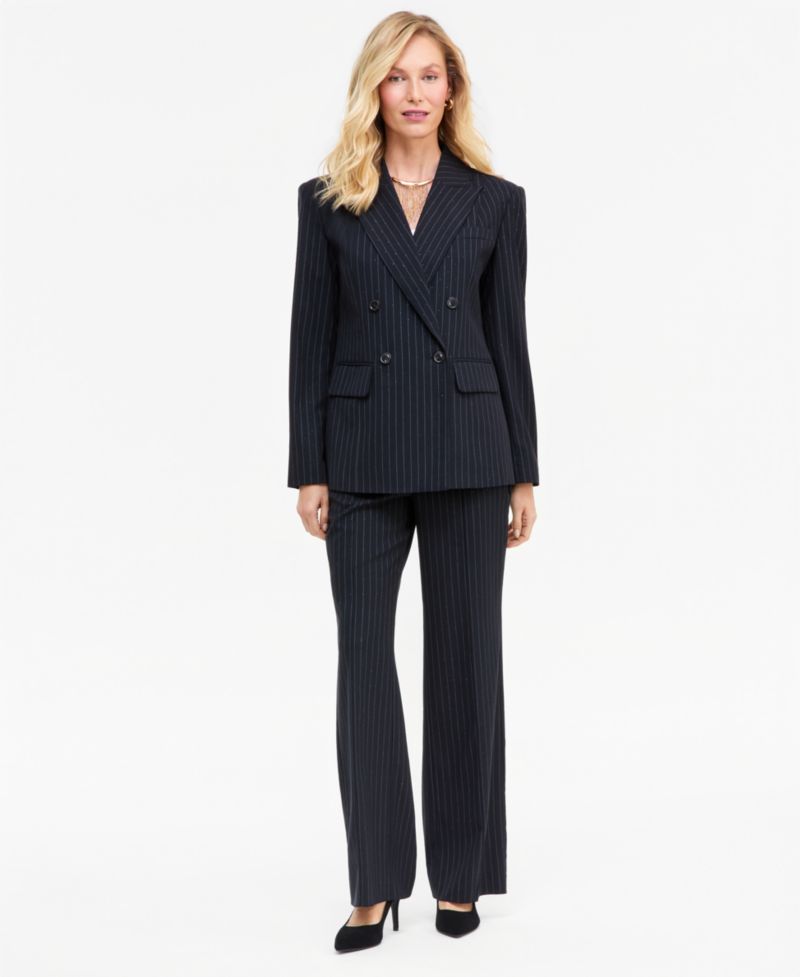 Women's Crystal Embellished Double-Breasted Pinstripe Blazer