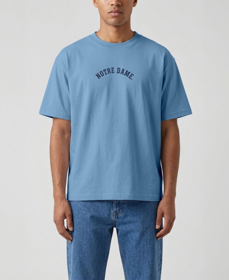 Men's Light Blue Notre Dame Fighting Irish Upside Down Embroidered Vintage Heavyweight T-Shirt