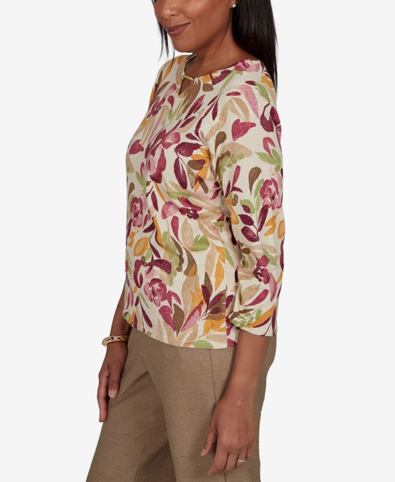 Women's Union Square Floral Painterly Print Shimmer Sweater