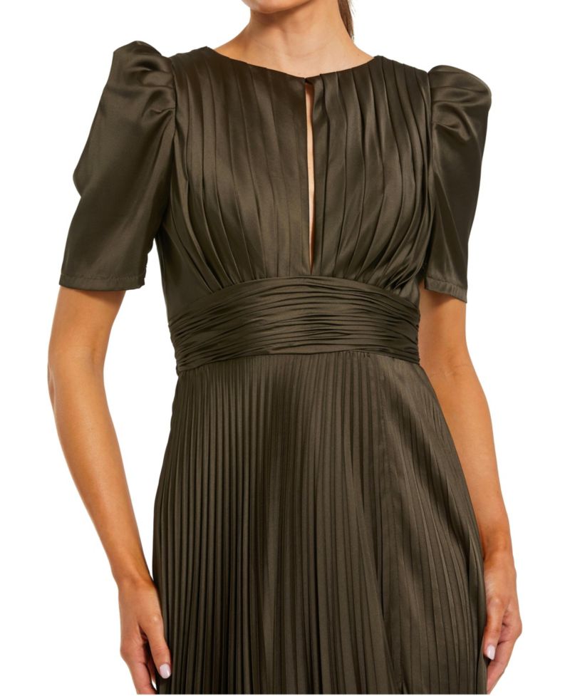 Women's Charmeuse Keyhole Puff-Sleeve Evening Gown