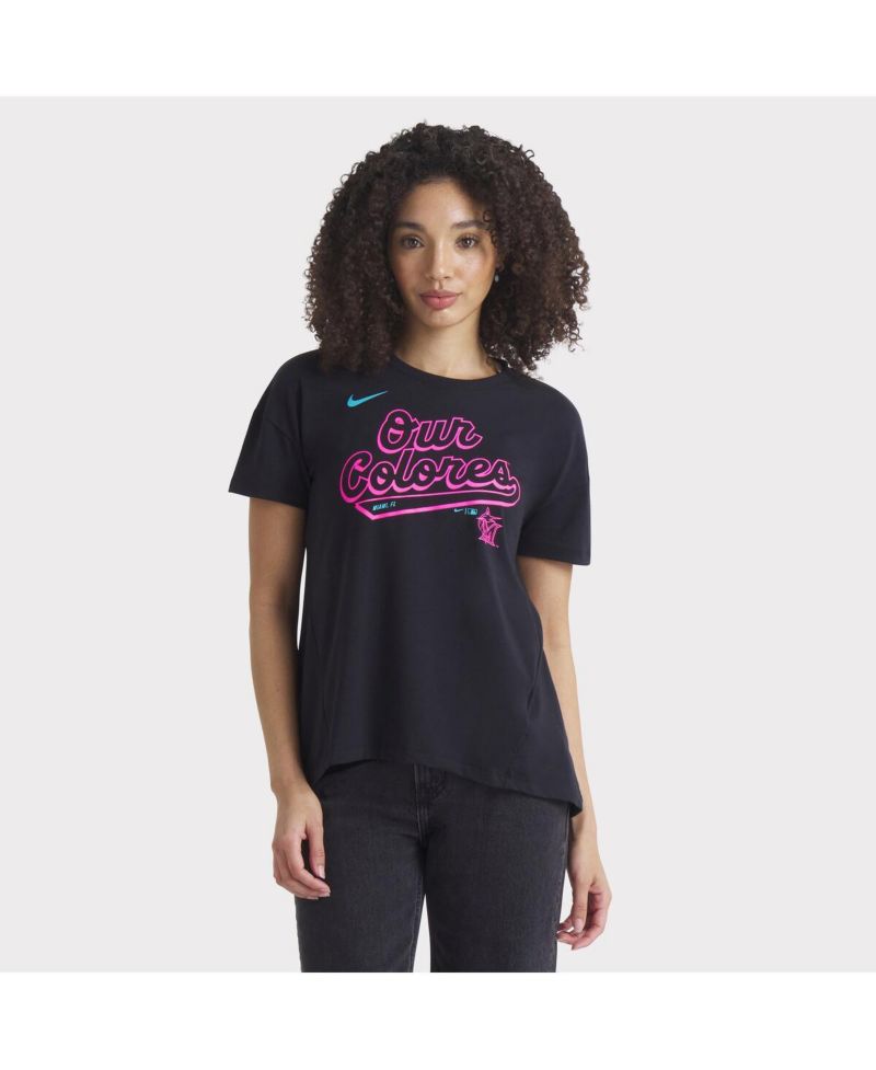 Women's Black Miami Marlins 2025 City Connect Flowy Fashion Tri-Blend Performance T-Shirt
