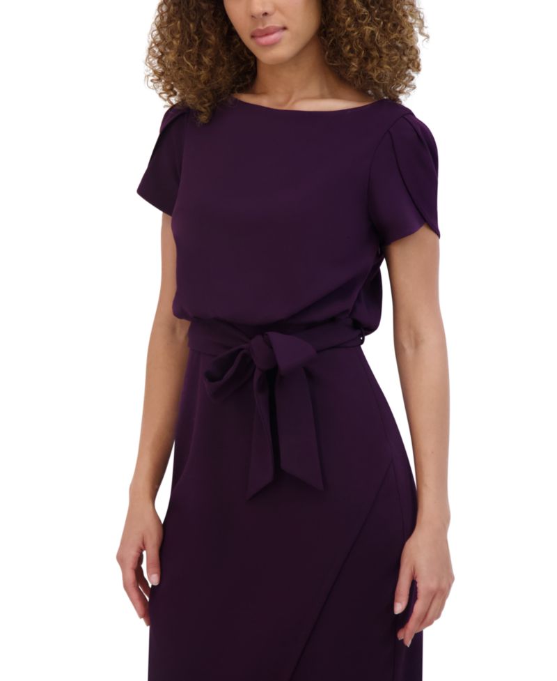 Women's Tulip-Sleeve Tie-Waist Sheath Dress