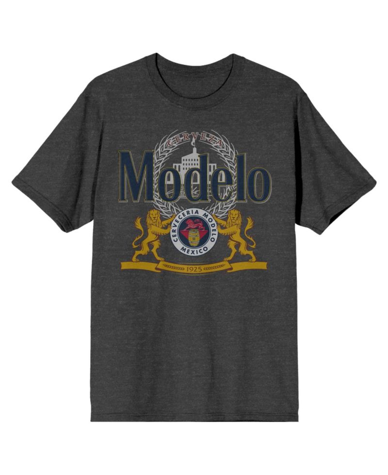 Men's Beer Logo Crest Charcoal Heather Graphic Tee-Small