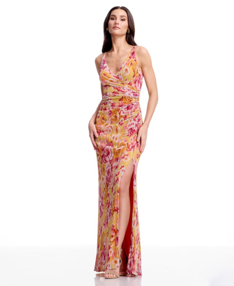Women's Floral Print Ruched Mermaid Gown