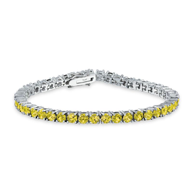 Classic 12CTW Round CZ Basket Set Blue Tennis Bracelet Silver Plated 7.5"