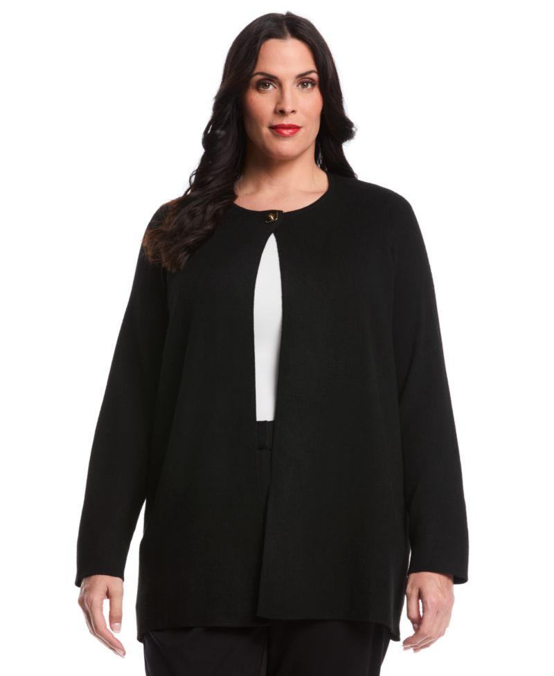 Plus Size Plus Size Turnlock Metal Closure Long Sleeve Cardigan