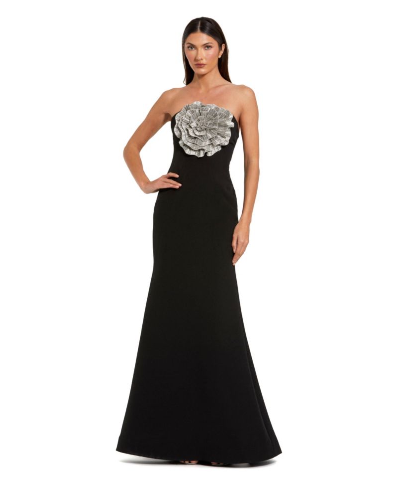Women's Strapless Crepe Trumpet Gown with 3D Rhinestone