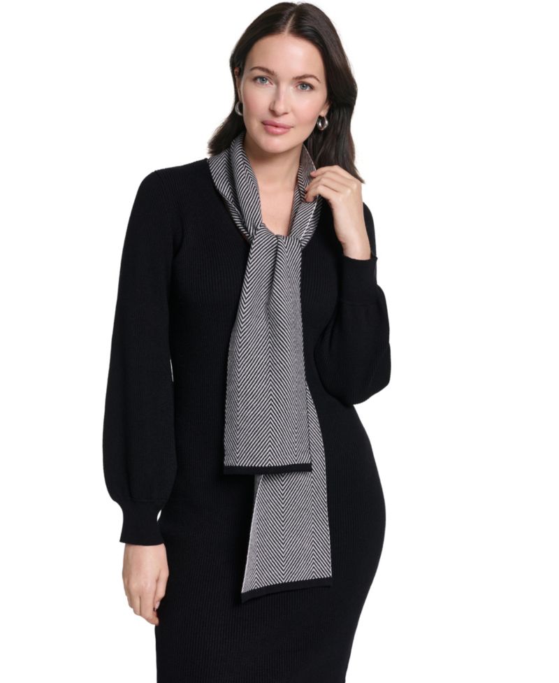 Women's Long-Sleeve Cocktail Rayon-Blend Sweater Dress with Matching Scarf