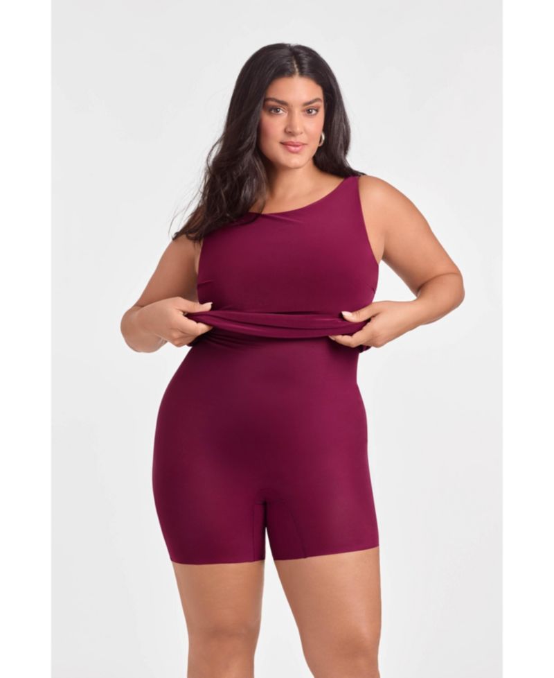 Women's Sculpting Shapewear Square Neck Cap Sleeve Solid Midi Dress