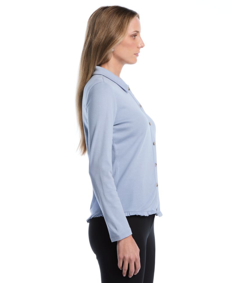 Petite Long-Sleeve Ruffle-Trim Cotton Shirt