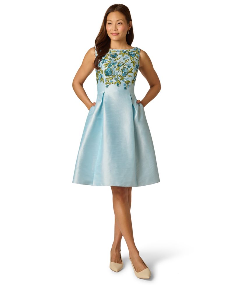 Women's Beaded Shantung Boat Neck Polyester Dress
