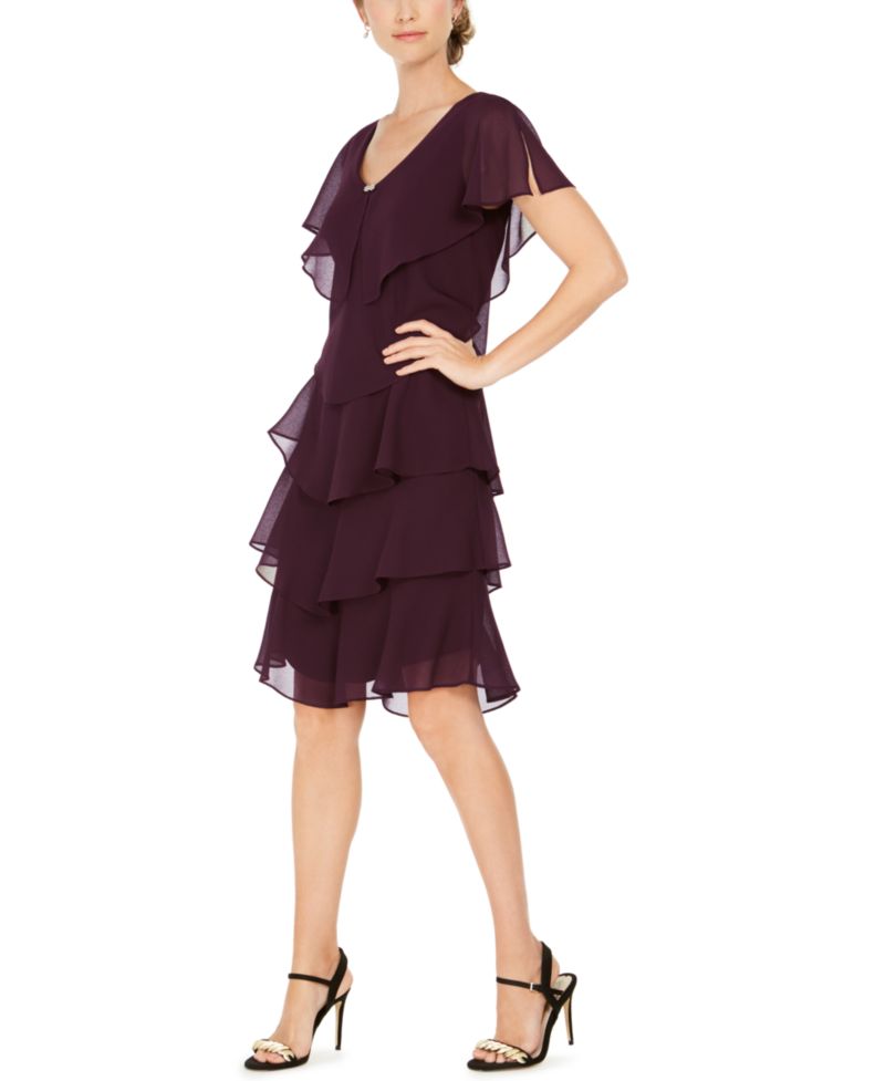 Tiered Rhinestone Capelet Dress