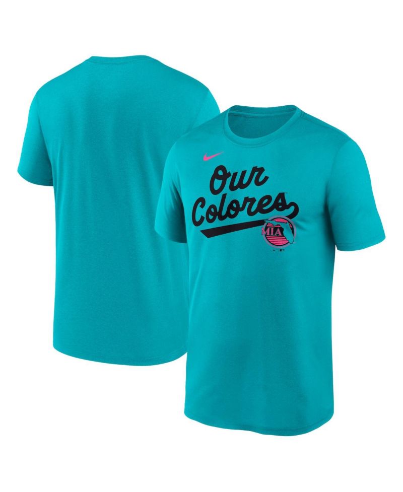 Men's Teal Miami Marlins 2025 City Connect Team Phrase Script Legend Performance T-Shirt